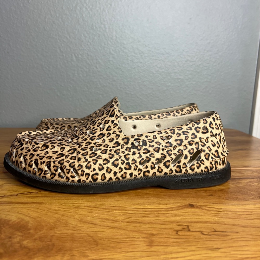 Sperry Float Boat Shoes Womens Sz 9 Brown Leopard Lightweight Loafers Slip On